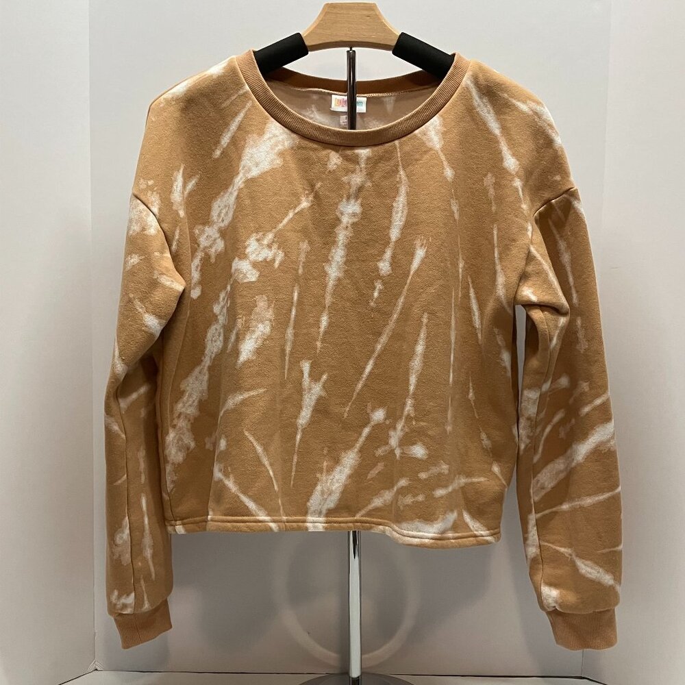 Lularoe Tan Brown White Tie Dye Long Sleeve Fleece Lined Sweatshirt Size M
